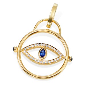 18K Blue Sapphire Diamond Evil Eye Charm Pendant