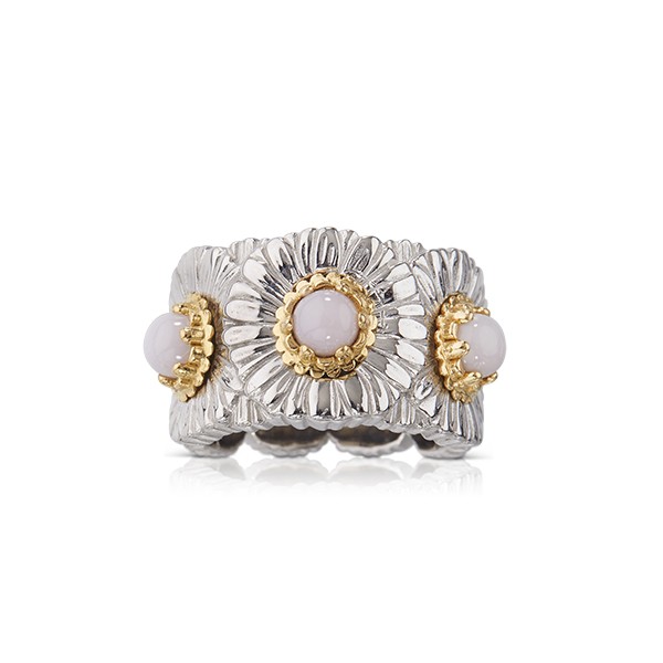 Buccellati Silver Pink Opal & Diamond Daisy Eternelle Ring - 150-2174