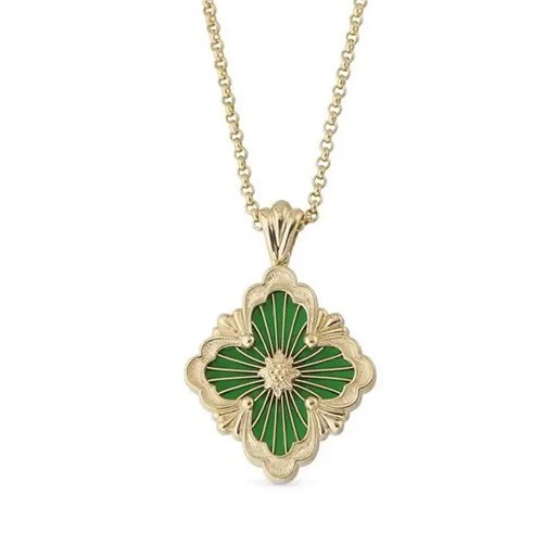 Buccellati Opera Tulle with Green Enamel Pendant Necklace