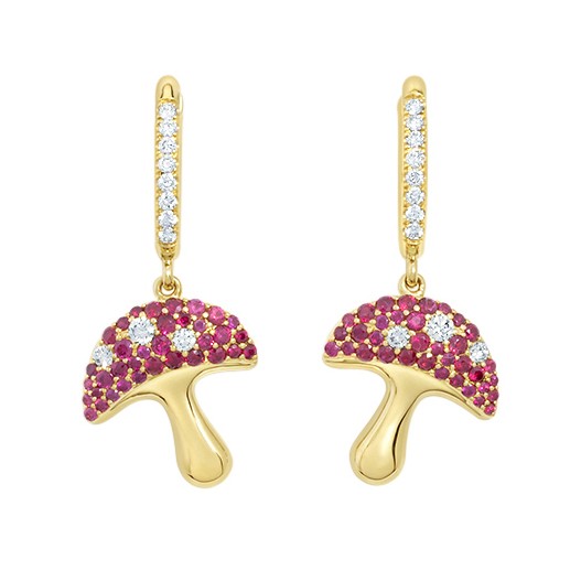 18K Diamond Ruby Mushroom Earrings