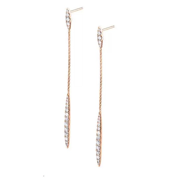 18K Long Modern Diamond Drop Earrings