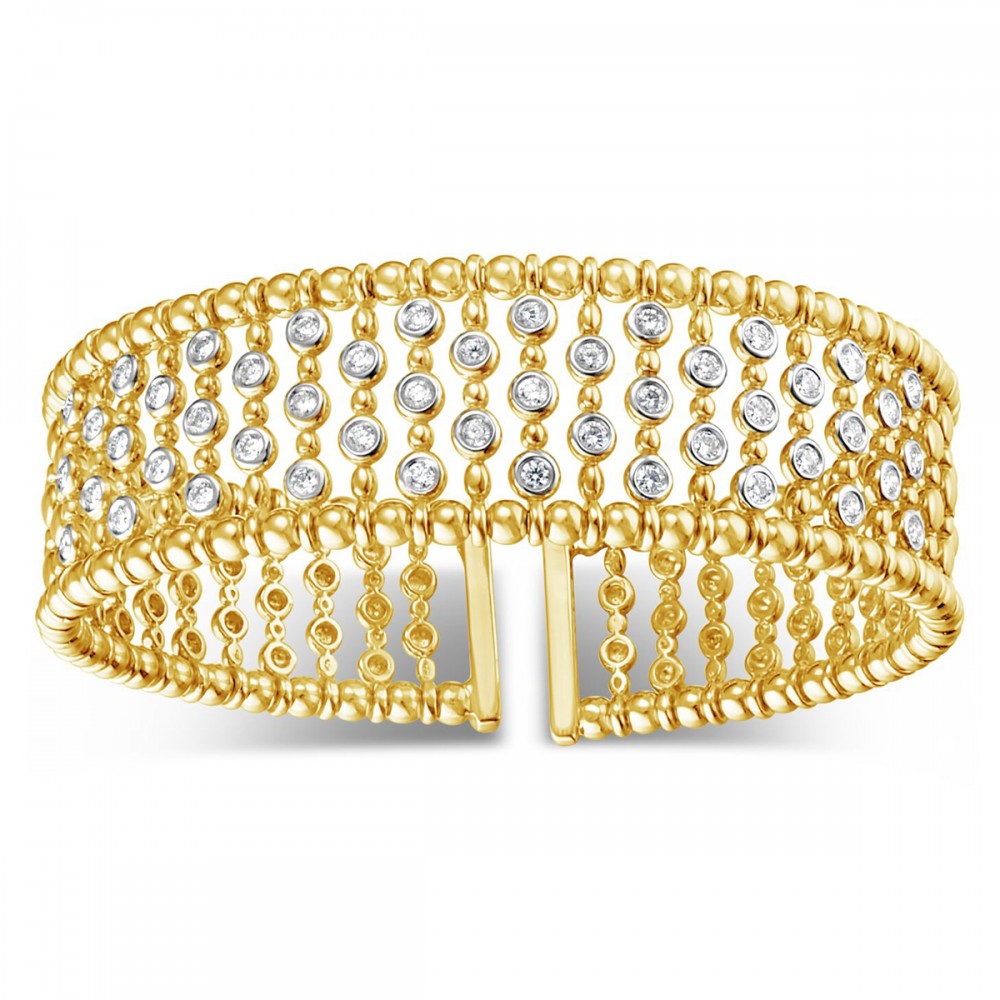 Open Cuff Bracelet with Round Cut Stones - Yellow Gold, Size Medium, 18K - The GLD Shop