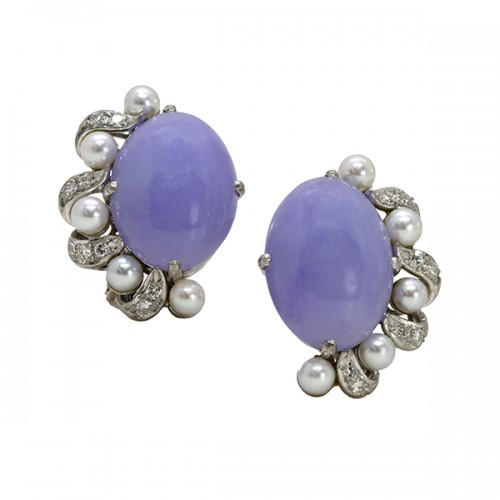 14K Lavender Jade Pearl Diamond Earrings