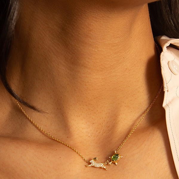 18K Diamond Tortoise & The Hare Necklace