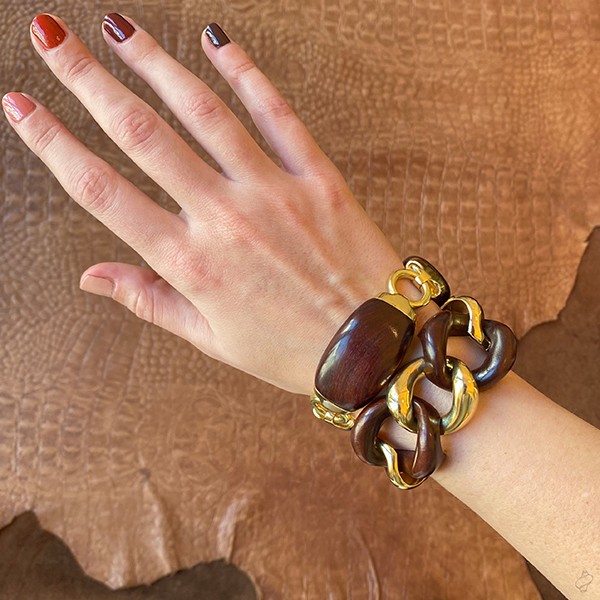 18K Tiger Eye, Green Aventurine, Lapis, Carnelian & Onyx Large Link Bracelet