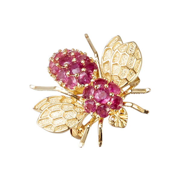 14 Karat Yellow and Rose Gold Diamond and Ruby Bow Brooch - Lippa's Jewelry