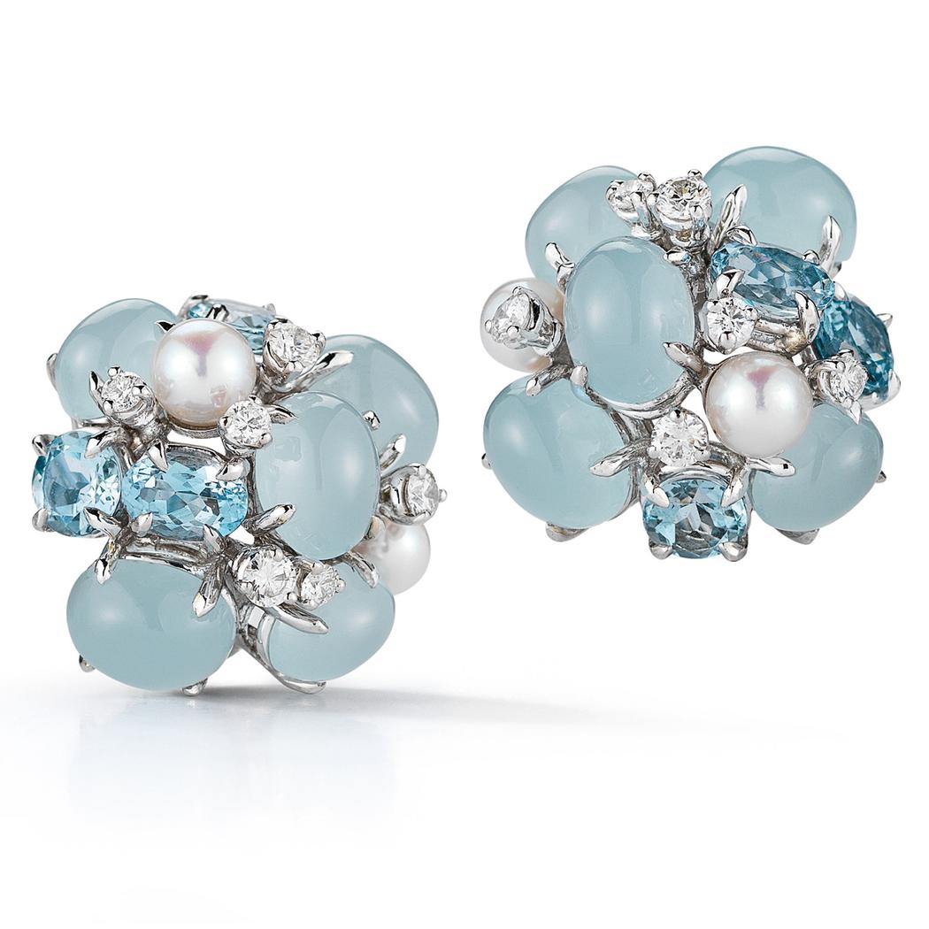 Seaman Schepps Aquamarine, Pearl, Diamond Earrings - 240-7032