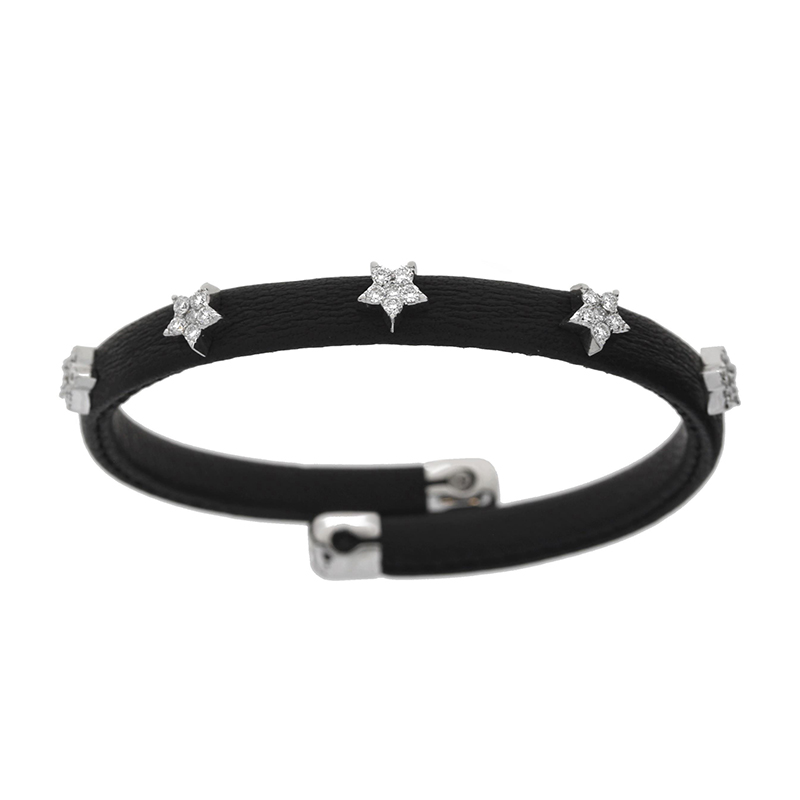 black leather diamond bracelet